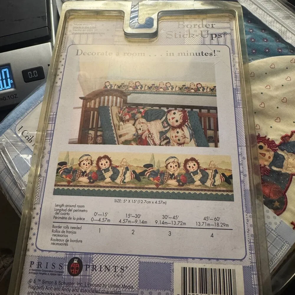 Classic Raggedy Ann & Andy 3-Piece Nursery Accessory Set/boarder/stickers VTG